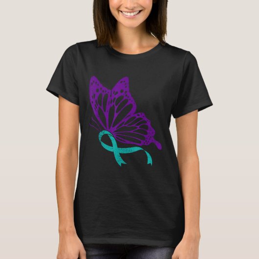 Suicide Prevention Awareness Teal & Purple Rib T-Shirt (Vorderseite)