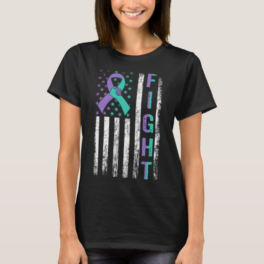Suicide Prevention Awareness Teal Purple Usa Flag T-Shirt (Vorderseite)