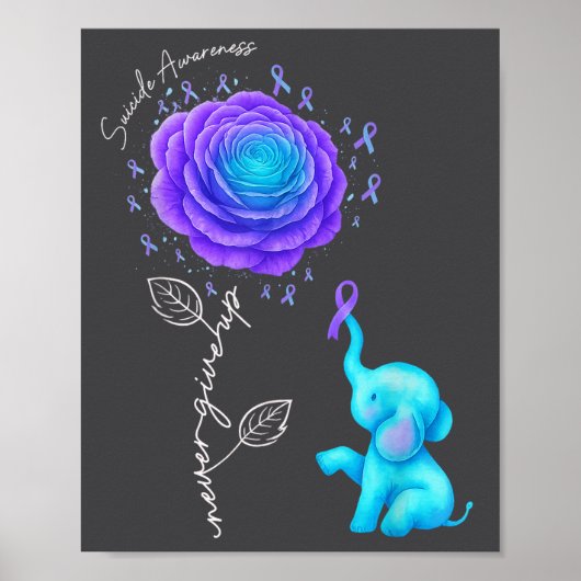 Suicide Prevention Teal Purple Flower Elephant Rib Poster (Vorne)