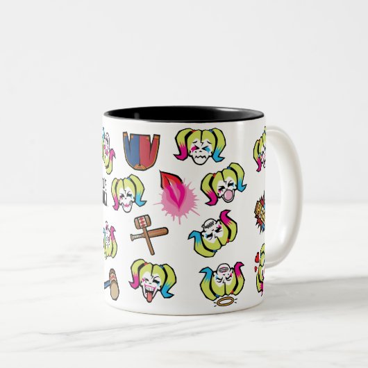Suicide Squad | Harley Quinn Emoji Pattern Zweifarbige Tasse (VorderseiteRechts)