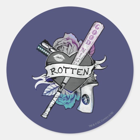 Suicide Squad | Harley Quinn "Rotten" Tattoo Art Runder Aufkleber (Vorderseite)