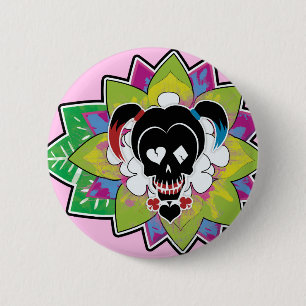 Suicide Squad Harley Quinn Skull Tattoo Art Button