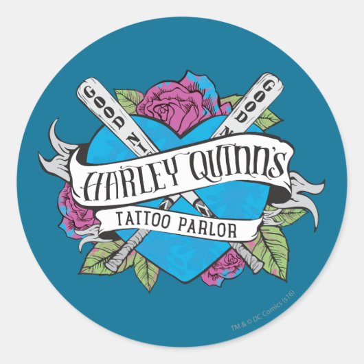 Suicide Squad | Harley Quinns Tattoo Parlor Herz Runder Aufkleber (Vorderseite)
