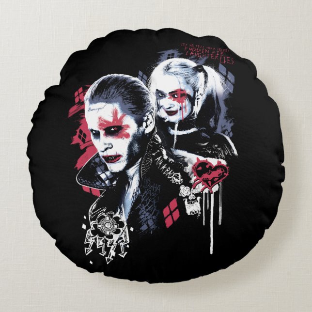 Suicide Squad | Joker und Harley Painted Graffiti Rundes Kissen (Vorderseite)