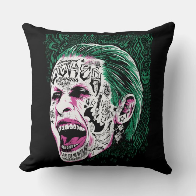 Suicide Squad | Laughing Joker Head Sketch Kissen (Vorderseite)