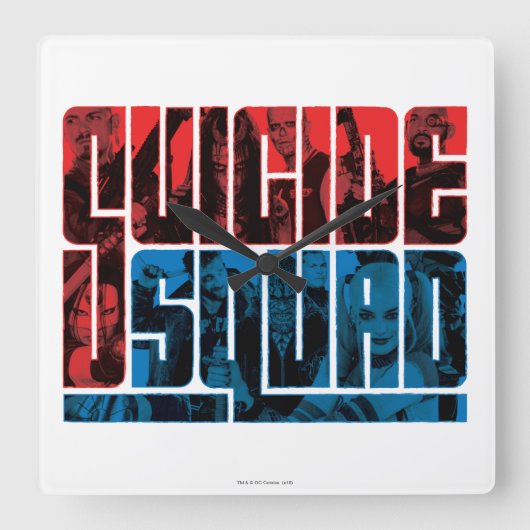 Suicide Squad | Red and Blue Logo Quadratische Wanduhr (Vorderseite)