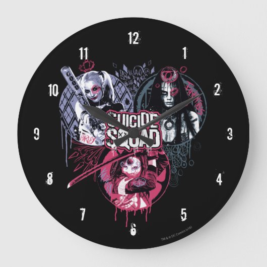 Suicide Squad | Squad Girls Graffiti Badges Große Wanduhr (Vorderseite)