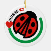Suisse Lady Bug mit Schweizer Flagge Keramik Ornament (Hinten)