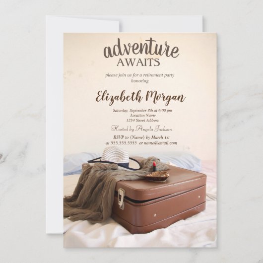 Suitcase Hat Lipstick Retirement Party Einladung (Vorderseite)