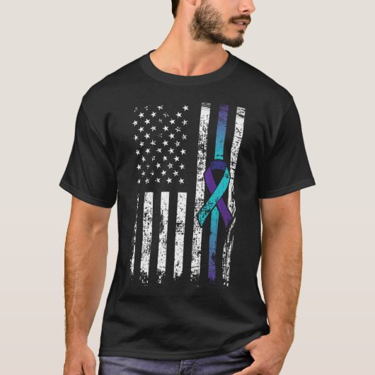 Suizid Depression American Flag Prevention Awaren T-Shirt (Vorderseite)