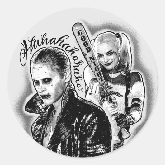 Suizid| Joker und Harley Airbrush Tattoo Runder Aufkleber (Vorderseite)