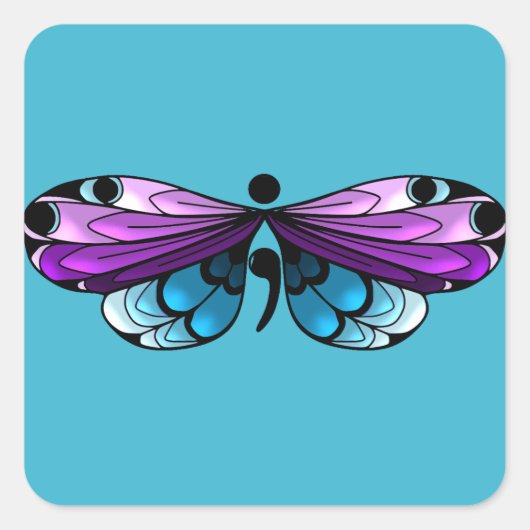 Suizidbewusstsein Butterfly Semi-colon-Aufkleber Quadratischer Aufkleber (Vorderseite)