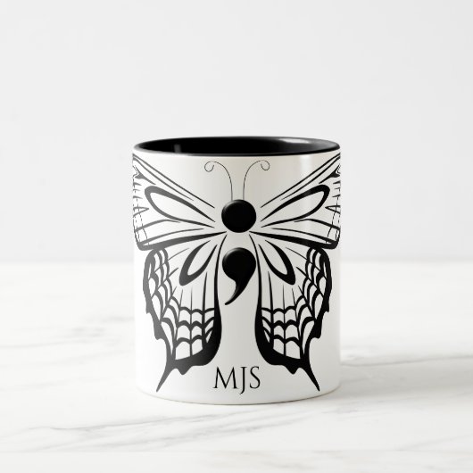 Suizidbewusstsein Schmetterling Semicolon Zweifarbige Tasse (Mittel)