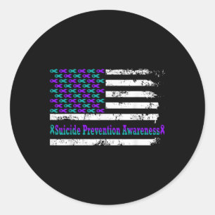 Suizidprävention Bewusstsein der USA Flagge Amerik Runder Aufkleber