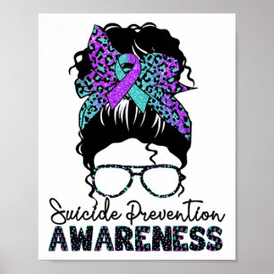 Suizidprävention Warrior Messy Bun Suicide Aware Poster
