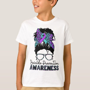 Suizidprävention Warrior Messy Bun Suicide Aware T-Shirt