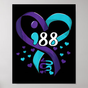 Suizidpräventionsbewusstsein 988 Herz Türkis Und V Poster