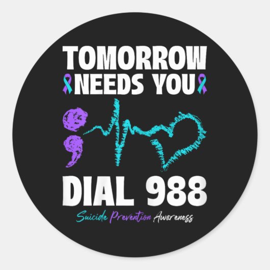 Suizidverhütung 988 Morgen braucht Mental H Runder Aufkleber (Vorderseite)
