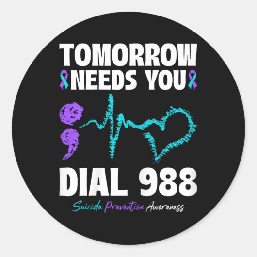 Suizidverhütung 988 Morgen braucht Mental H Runder Aufkleber (Vorderseite)