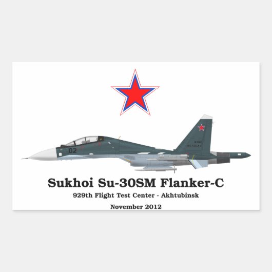 Sukhoi Profile Su-30SM Flanker-C Rechteckiger Aufkleber (Vorderseite)