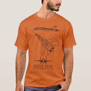 Sukhoi Su35 Russian Jet Fighter Flugzeug Blueprint T-Shirt