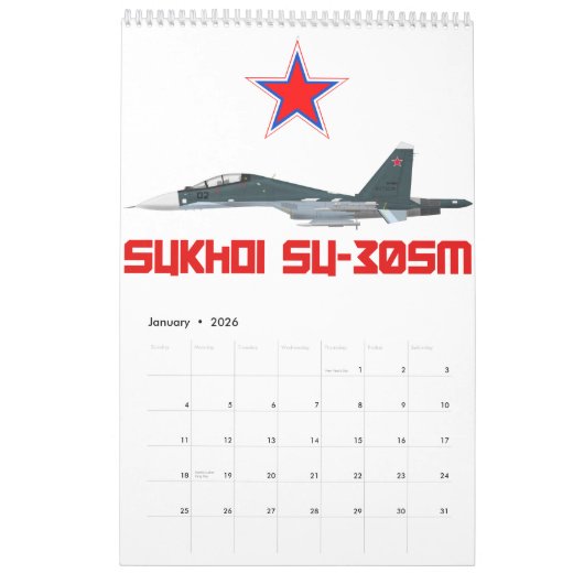Sukhoi Su-30SM Russian Air Force VKS Kalender (Jan 2026)
