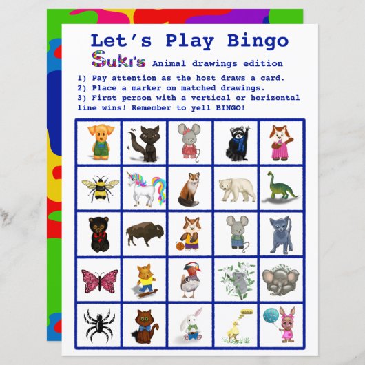 Sukis Animal Drawings Lasse das Play Bingo Party G (Vorne/Hinten)