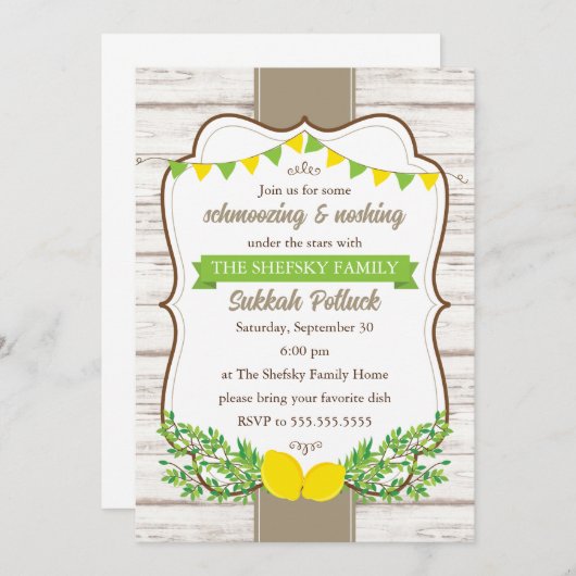 Sukkah Potluck Einladung Sukkot (Vorne/Hinten)