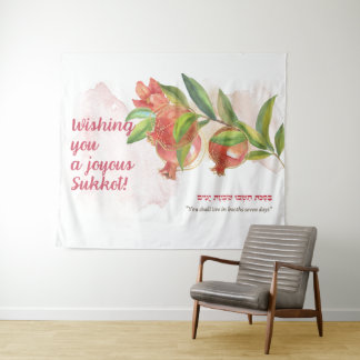 Sukkot Dekoration mit Tora Quote Pomegranat Wandteppich