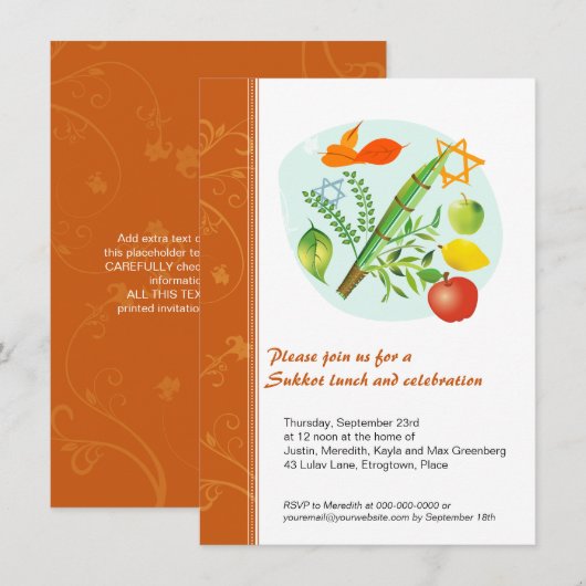 Sukkot-Feier Einladung (Vorne/Hinten)