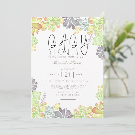 Sukkuläre Bliss Wasserfarbe | Kinderdusche Einladu Einladung (Stehend Vorderseite)