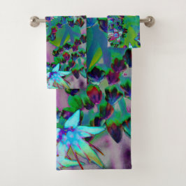 Sukkuläre Blume des Wassers, Lila und blau Badhandtuch Set
