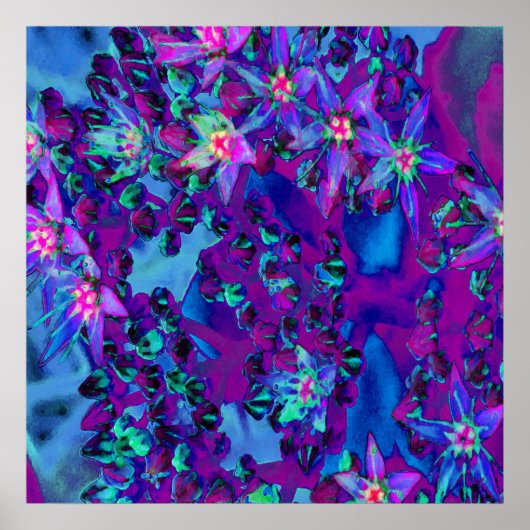 Sukkuläre Blume in Aquamarin, Magenta und Blau Poster (Vorne)