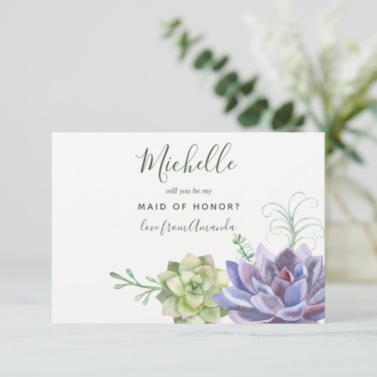 Sukkuläre Pflanze werden meine Trauzeugin sein Einladung (Stehend Vorderseite)