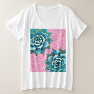 Sukkuläre Wasserfarbe auf hellrosa Große Größe T-Shirt