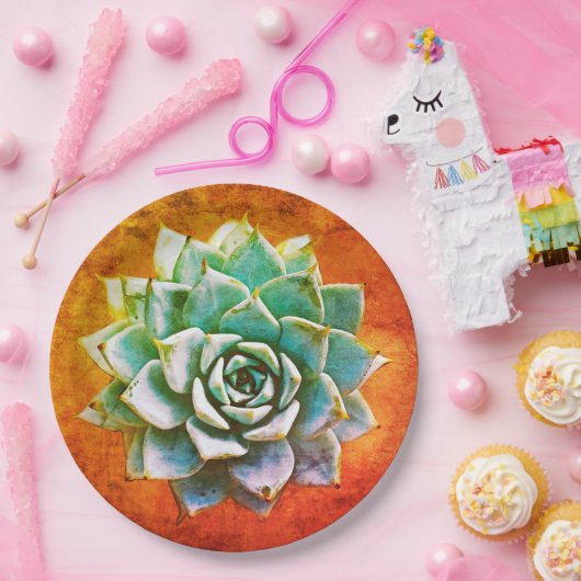 Sukkuläre Wasserfarbe auf orangefarbenem Rost Pappteller (Party)