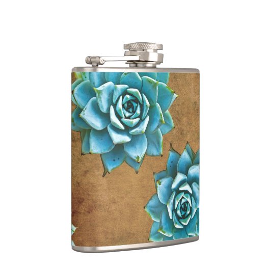 Sukkuläre Wasserfarbe auf rustikalem Braun Flachmann (Rechts)