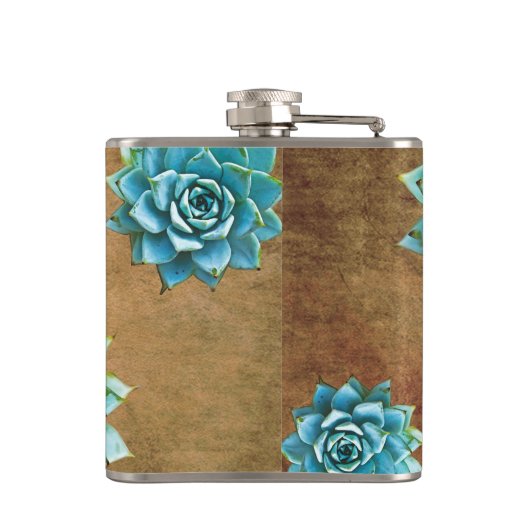 Sukkuläre Wasserfarbe auf rustikalem Braun Flachmann (Rückseite)