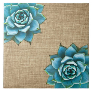 Sukkuläre Wasserfarbe auf Tan Burlap Fliese