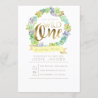 Sukkulärer Garten | Aquarell Erster Geburtstag Einladung