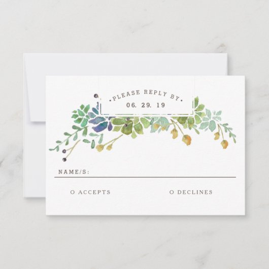 Sukkulärer Garten | Watercolor Wedding RSVP (Vorderseite)