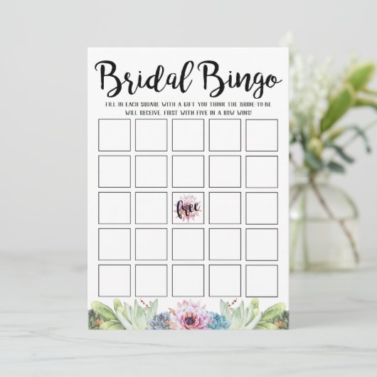 Sukkuläres Brautparty Bingo Einladung (Stehend Vorderseite)
