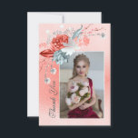 Sukkuläres Foto | Bat Mitzvah Dankeskarte<br><div class="desc">Dieses Design besticht durch ein elegantes, wasserfarbenes Blumenstrauß in sanftem Blau, Bordeaux und korallenroten Blume auf einem korallenfarbenen Schimmer-Hintergrund. Ihr Lieblings-Foto und der Text Dankeschön in elegantem Drehbuch auf der Vorderseite. Auf der anderen Seite ist Ihr personalisiert Dankeschön Karteninformationen. Personalisieren Sie den Text in den Textfeldern, indem Sie ihn bearbeiten....</div>