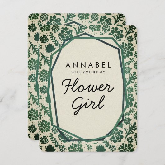 Sukkulatur, wirst du mein Blumenmädchen sein Einladung (Vorne/Hinten)