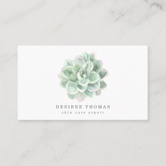 Sukkulent Alter Grüne Wasserfarbe Elegant Einfach Visitenkarte (Vorderseite)