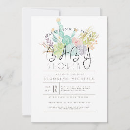 Sukkulent Bouquet | Wasserfarben-Babydusche Einladung