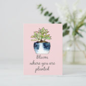 Sukkulent und Zitat in Wasserfarbe Postkarte (Stehend Vorderseite)