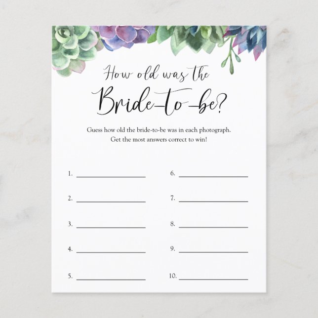 Sukkulent wie alt das Brautspiel war (Vorderseite)