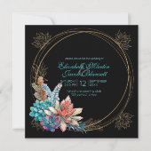 Sukkulente, aquamarine Schwarze Hochzeit Einladung (Vorderseite)