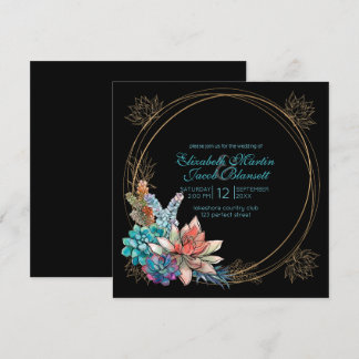Sukkulente, aquamarine Schwarze Hochzeit Einladung